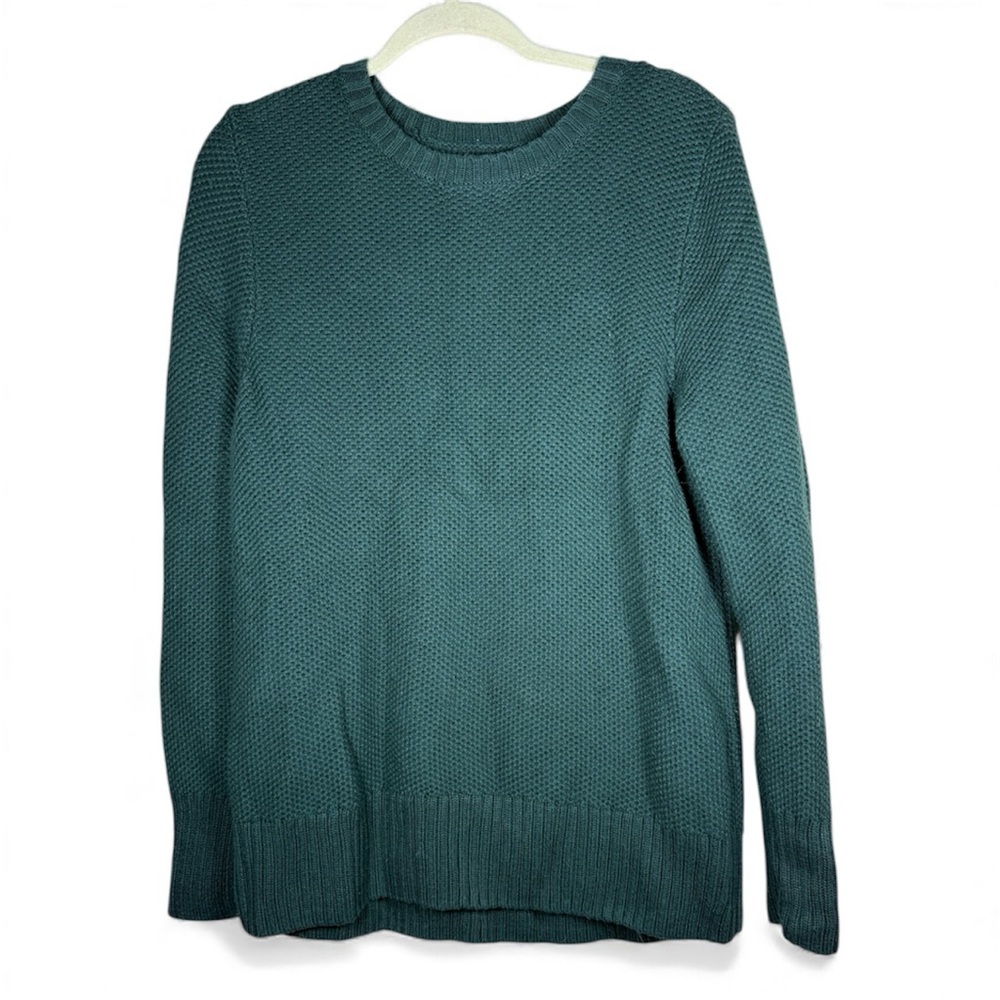 DULUTH TRADING CO Women's Heritage Waffle Stitch Crew Sweater Green Size L